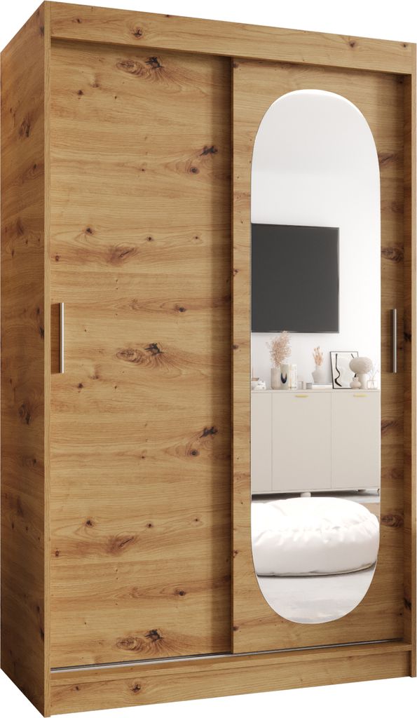 MEBLE KRYSPOL ROYAL 120 Kleiderschrank mit zwei Schiebetüren für Schlafzimmer – moderner Aufbewahrungsschrank mit Kleiderstange und Regalen –...