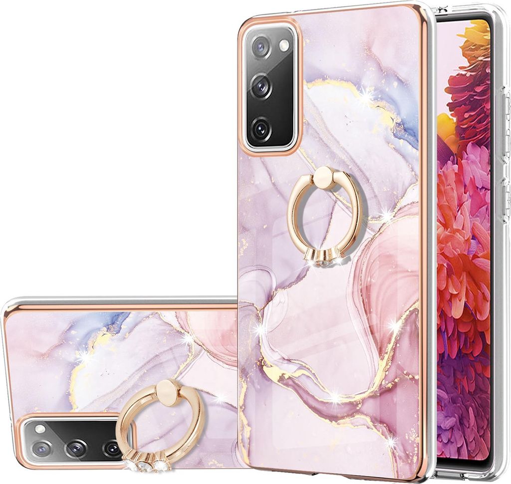 Galaxy S20 FE Marmor Handyhülle mit 360 Grad Ring Ständer Ultra Dünn Soft TPU Bumper Anti-kratzt Schutzhülle für Samsung Galaxy S20 FE Roségold