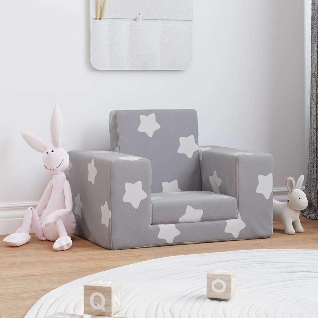 vidaXL Schlafsofa für Kinder Hellgrau Sterne Weich Plüsch Produktbild 