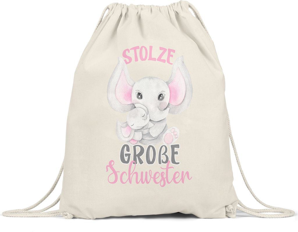 Stolze Große Schwester Turnbeutel Gymsack Elefanten Liebe Familie Schwesternliebe Beschützerin Geschwister Geborgenheit