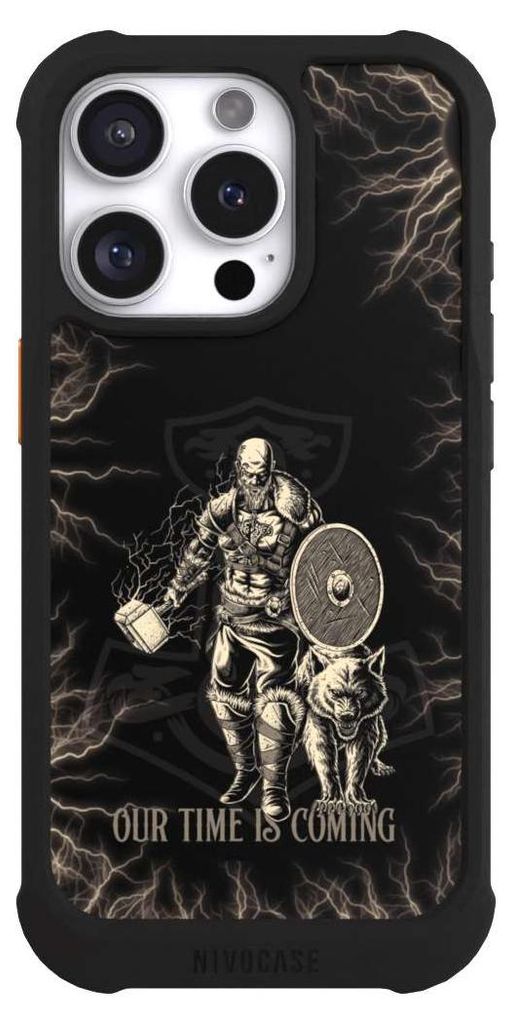 NIVOCASE Hülle für Apple iPhone 16 Pro Stoßfeste Handyhülle NIVOmax Case Schwarz Serienmotiv Vikings Wikinger