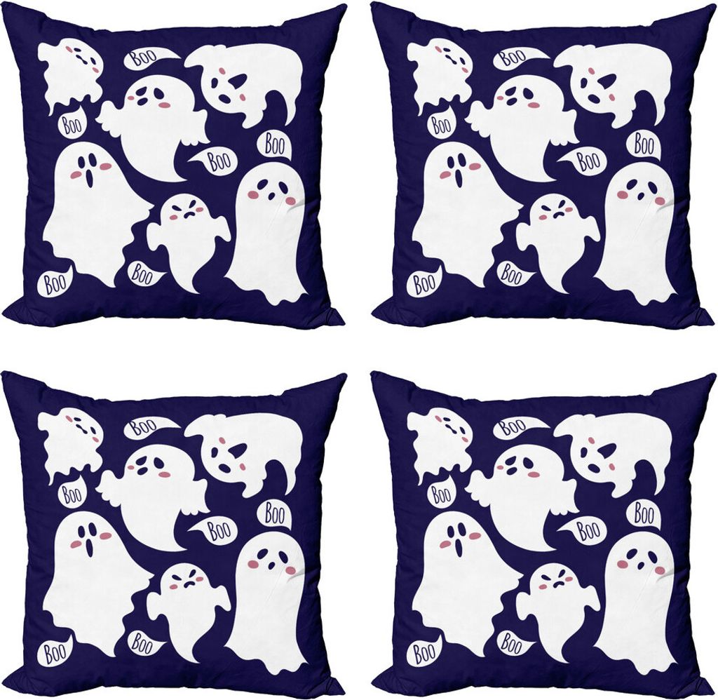 ABAKUHAUS Geist Kissenbezug Set (4 Stück), Scary Ghost-Charaktere Boo, Moderner Doppelseitiger Digitaldruck, 40 cm x 40 cm, Getrocknete Rose Indigo