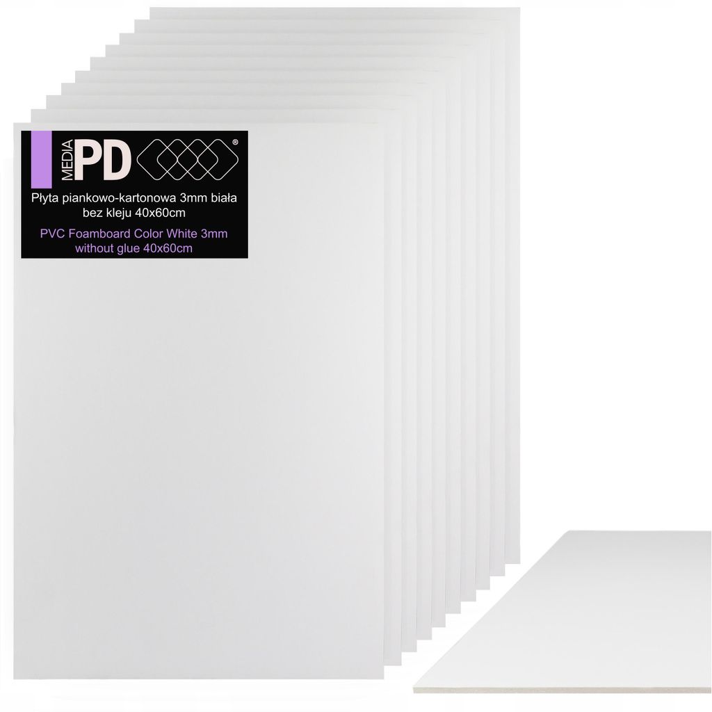 PVC Leichtschaumplatte Weiß 40x60 cm 3mm Foamboard 10 Stück Produktbild 