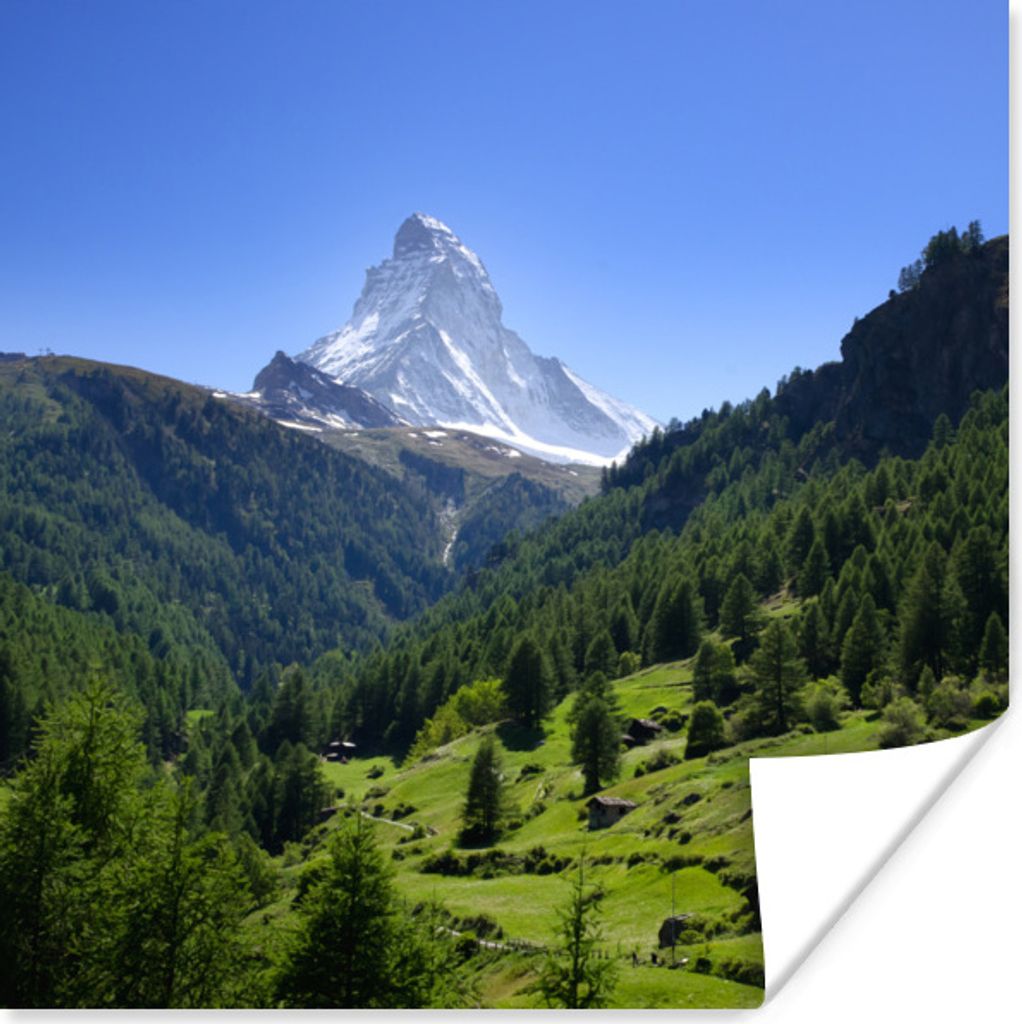 MuchoWow Poster Schweizer Alpen im Matterhorn mit grünen Bäumen 75x75 cm - Wand Dekoration