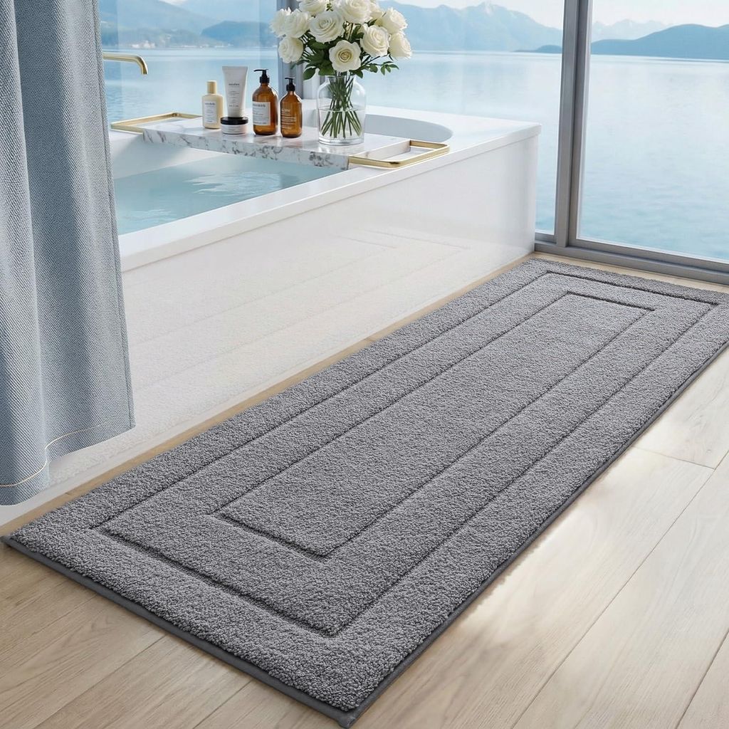 Rutschfeste, weiche Mikrofaser-Badematte, saugfähige Badematte, maschinenwaschbare Badematte für Dusche, Badewanne und WC, grau, 60 x 150 cm