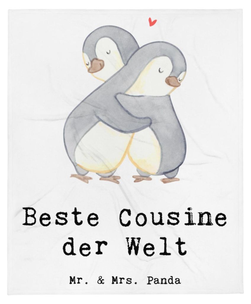 Mr. & Mrs. Panda Decke Pinguin Beste Cousine der Welt - Weiß - Geschenk, Kuscheldecke, Cousin, Kusine, Cousinchen, Bettdecke, Sofaüberwurf, Gesch...