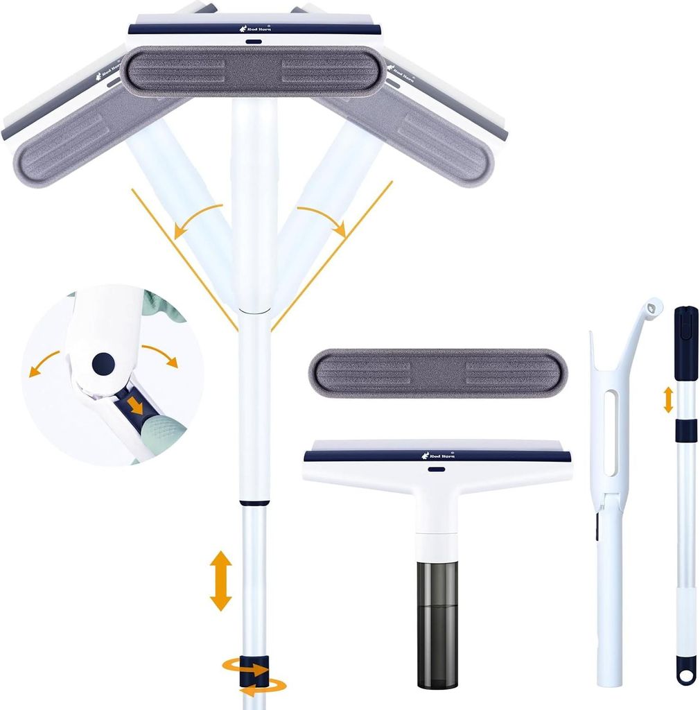 Fensterwischer mit Abflusskammer, Schrubber und Mikrofasertuch - 40 Zoll Aluminiumgriff mit drehbarem Kopf