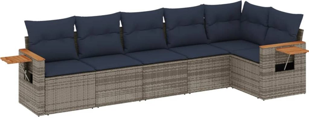 6-tlg. Garten-Sofagarnitur mit Kissen Grau Poly Rattan