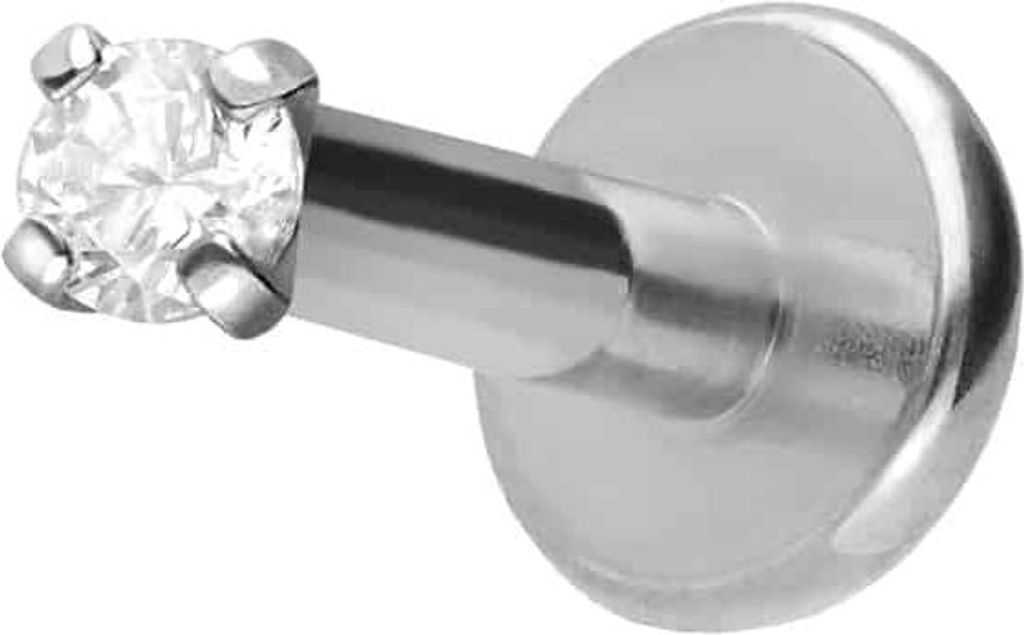 Ohrpiercing, Nasenpiercing Titan Labret mit Innengewinde EINGEFASSTER KRISTALL Silber Stablänge: 7mm | Stabstärke: 1,6mm | Kristallgröße: 2mm