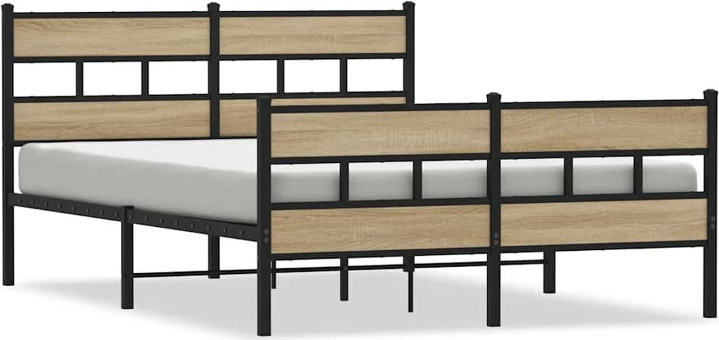 vidaXL Metallbett ohne Matratze Sonoma-Eiche 135x190 cm