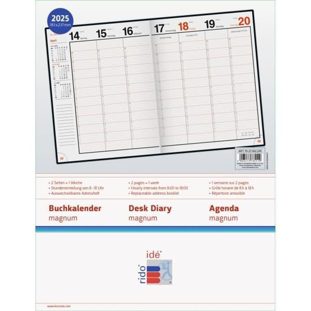 Calendrier Mensuel Rido/idé 2025 - Format A6, 32 Pages Avec Reliure Métallique