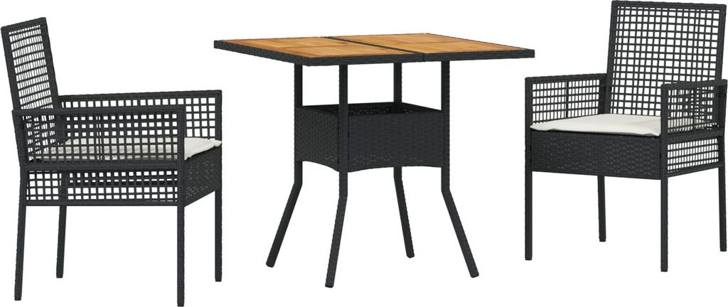 Möbel 3-teiliges Garten-Essset mit Kissen Schwarz Poly Rattan - Gartenstühle 3334935