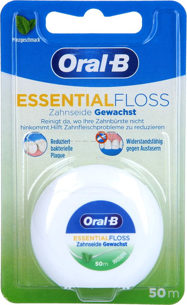 Oral-B Zahnseide EssentialFloss 50m Minze gewachst Plaqueentfernung
