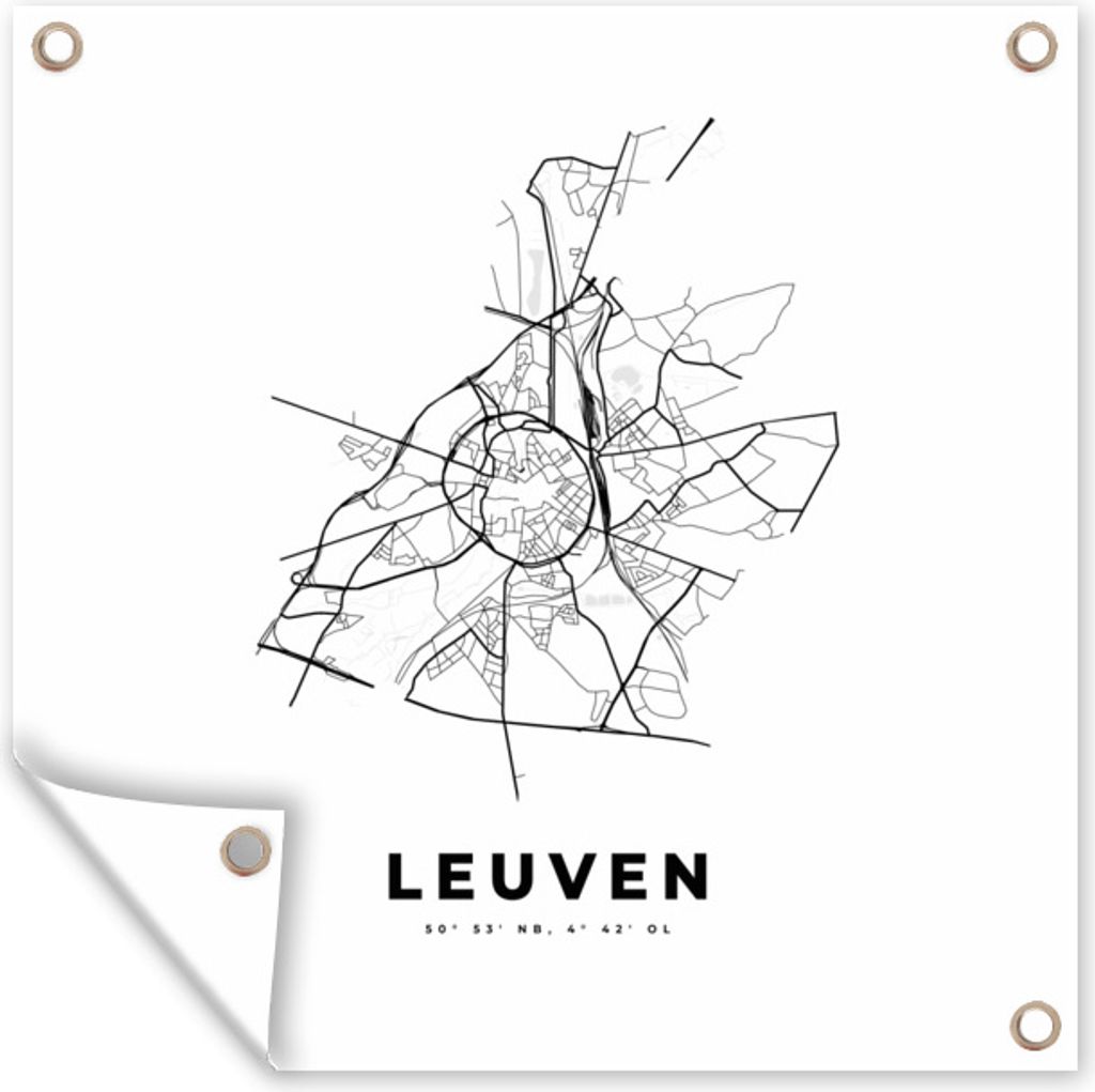 MuchoWow 50x50 cm Outdoor-Poster Gartendeko Sichtschutz Garten Poster für den Garten Belgien - Leuven - Stadtplan - Karte - Schwarz und weiß -...