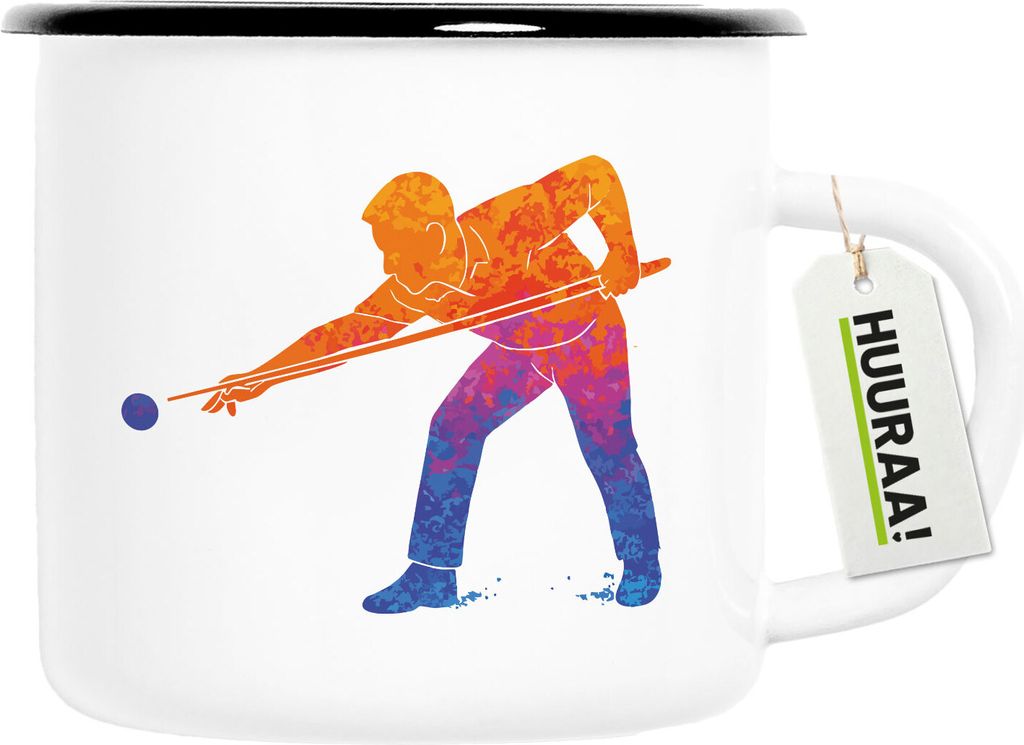 Huuraa Emaille Tasse Billard Snooker 300ml Vintage Campingbecher Geschenkidee