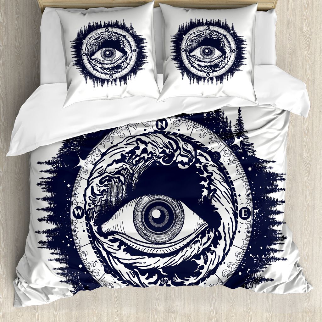 ABAKUHAUS Kompass Bettbezug, Alles sehende Auge, Milbensicher Allergiker geeignet mit Kissenbezügen, 200 cm x 200 cm - 80 x 80 cm, Dunkelblau und ...