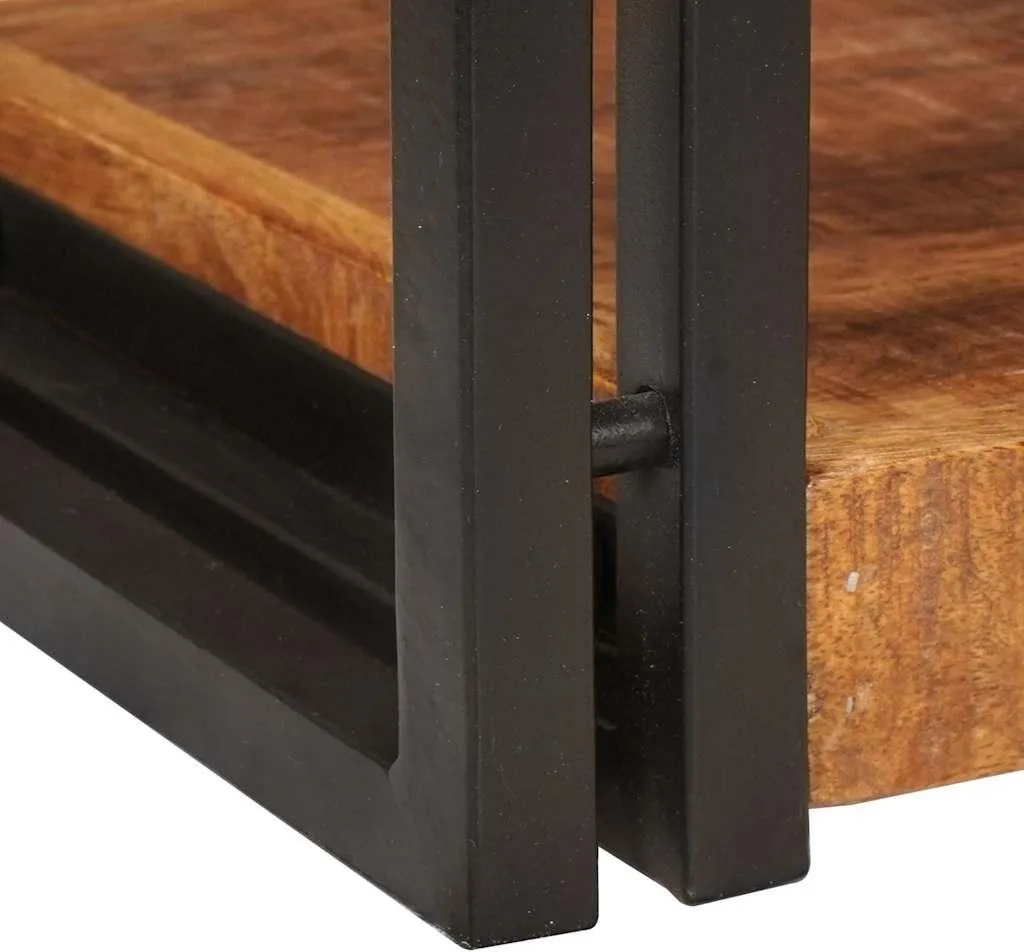 Table de nuit bois de manguier massif et métal structure robuste 58 cm