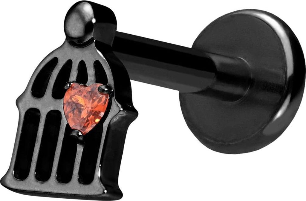 Ohrpiercing, Nasenpiercing Titan Labret mit Push Fit KÄFIG Schwarz Stablänge: 9mm | Stabstärke: 1,2mm