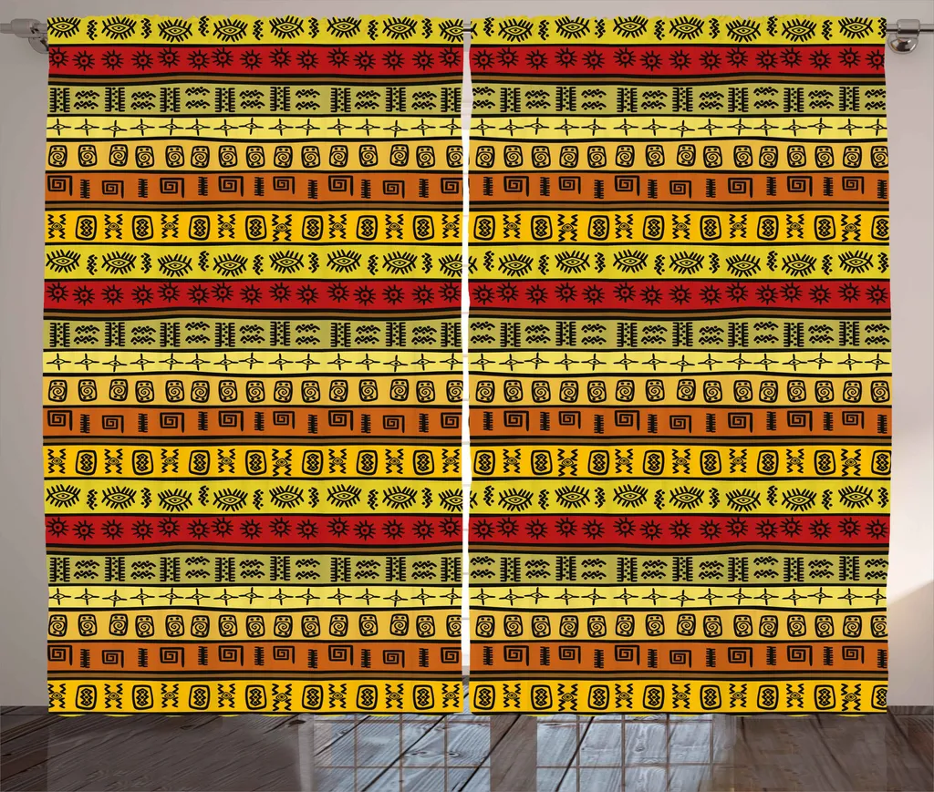ABAKUHAUS Tenda rustica africana, stile tribale etnico antico, tenda con passanti e ganci per camera da letto, 280 x 225 cm, multicolore
