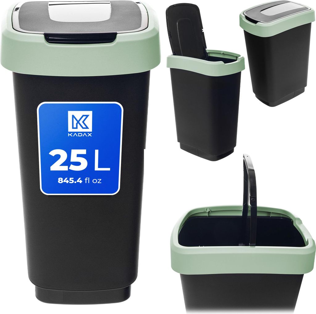 KADAX Mülleimer 25L, Abfalleimer mit Schwingdeckel, Abfallbehälter aus Kunststoff, Müllbehälter mit Deckel, Mülltrennsystem für Küche & Bür...