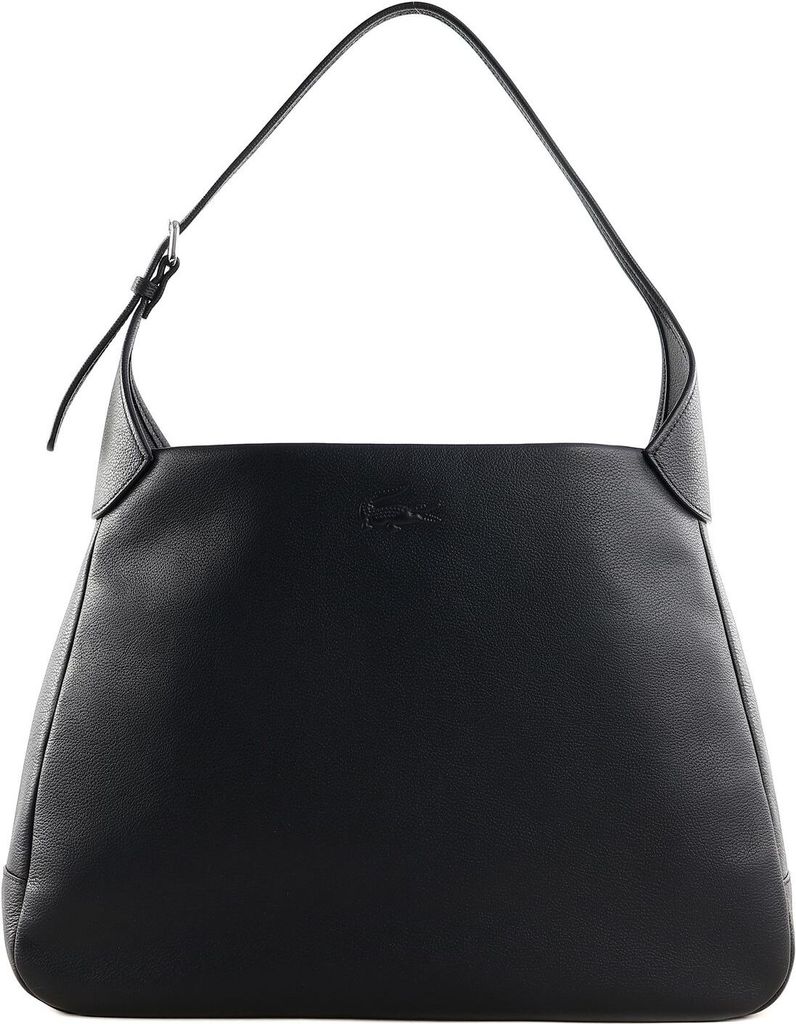 LACOSTE Leder Schultertasche City Court Hobo Bag Noir schwarz
