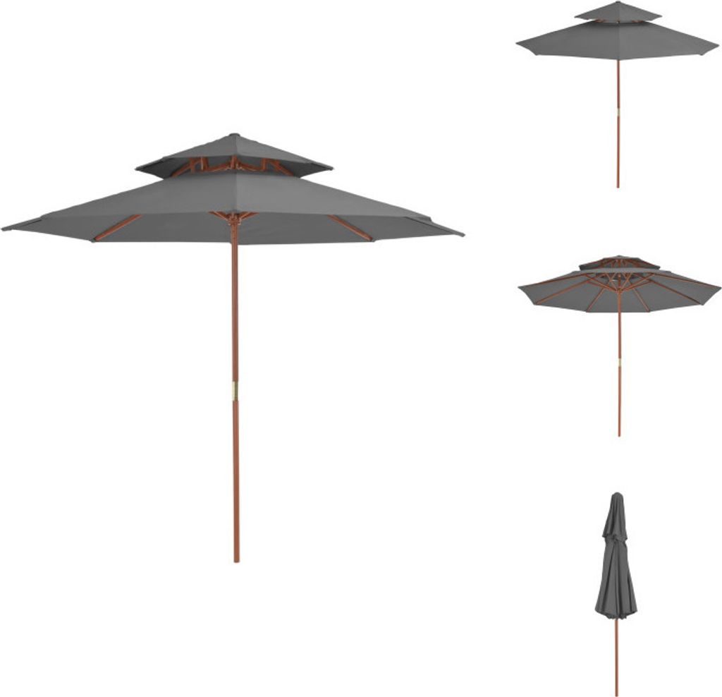 vidaXL Sonnenschirm mit Doppeldach und Holzstange 270 cm Anthrazit - Sonnenschirme & Sonnenschutze
