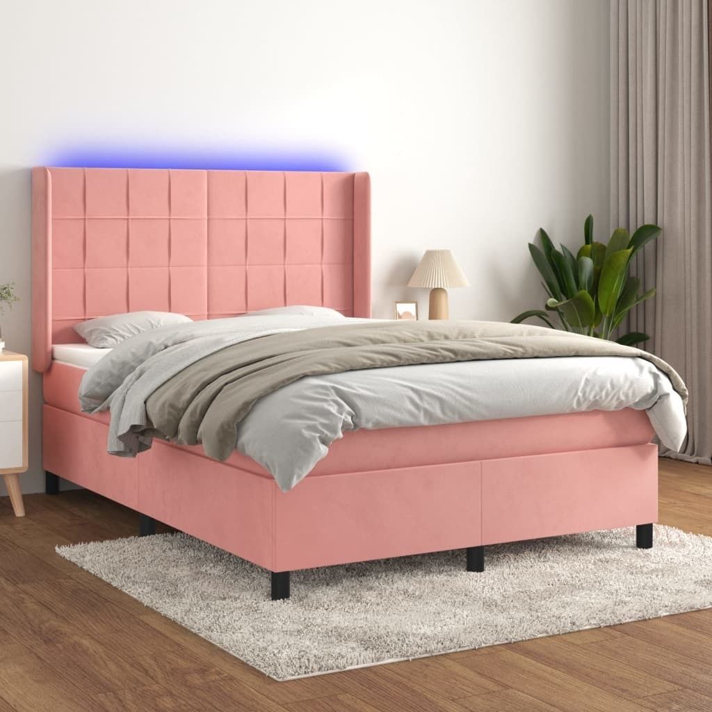 The Living Store Boxspringbett mit Matratze & LED Rosa 140x190 cm Samt