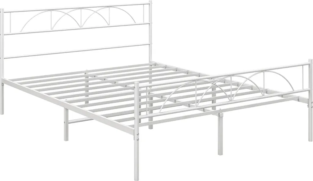 Lit en acier robuste blanc 135x190 cm avec tête de lit et sommier intégré