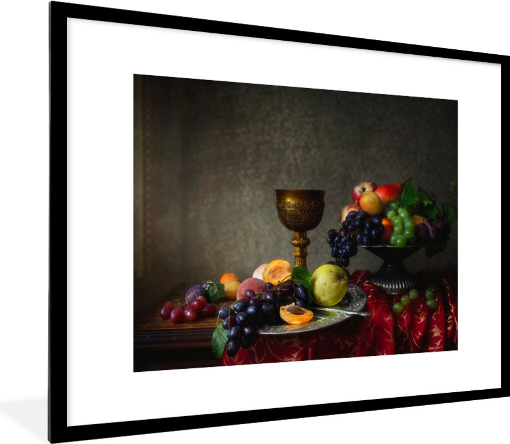MuchoWow Gerahmtes Poster Rustikal - Tisch - Obst - Stilleben - Tasse 80x60 cm - Poster mit Schwarzem Bilderrahmen Wandposter Rahmen Foto Bilder ...