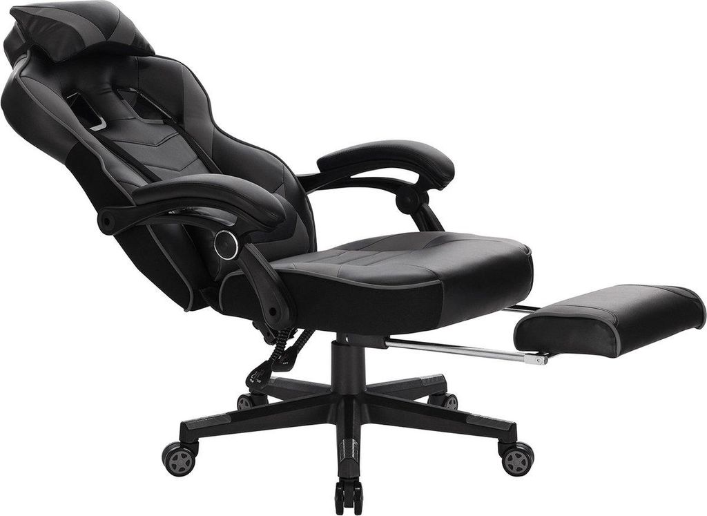Happyment Gaming Stuhl Hybride – Höhenverstellbar – Mit Fußstütze – Ergonomischer Bürostuhl – Kunstleder – Schwarz