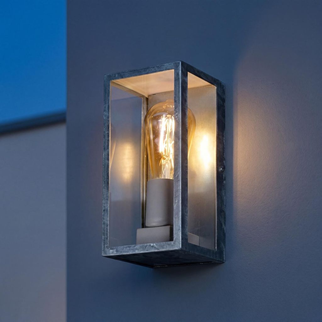 Außenwandleuchte eckig H: 23,5 cm Aluminium verzinkt Glas für E27 IP44 Wandlampe außen Eingang Haus