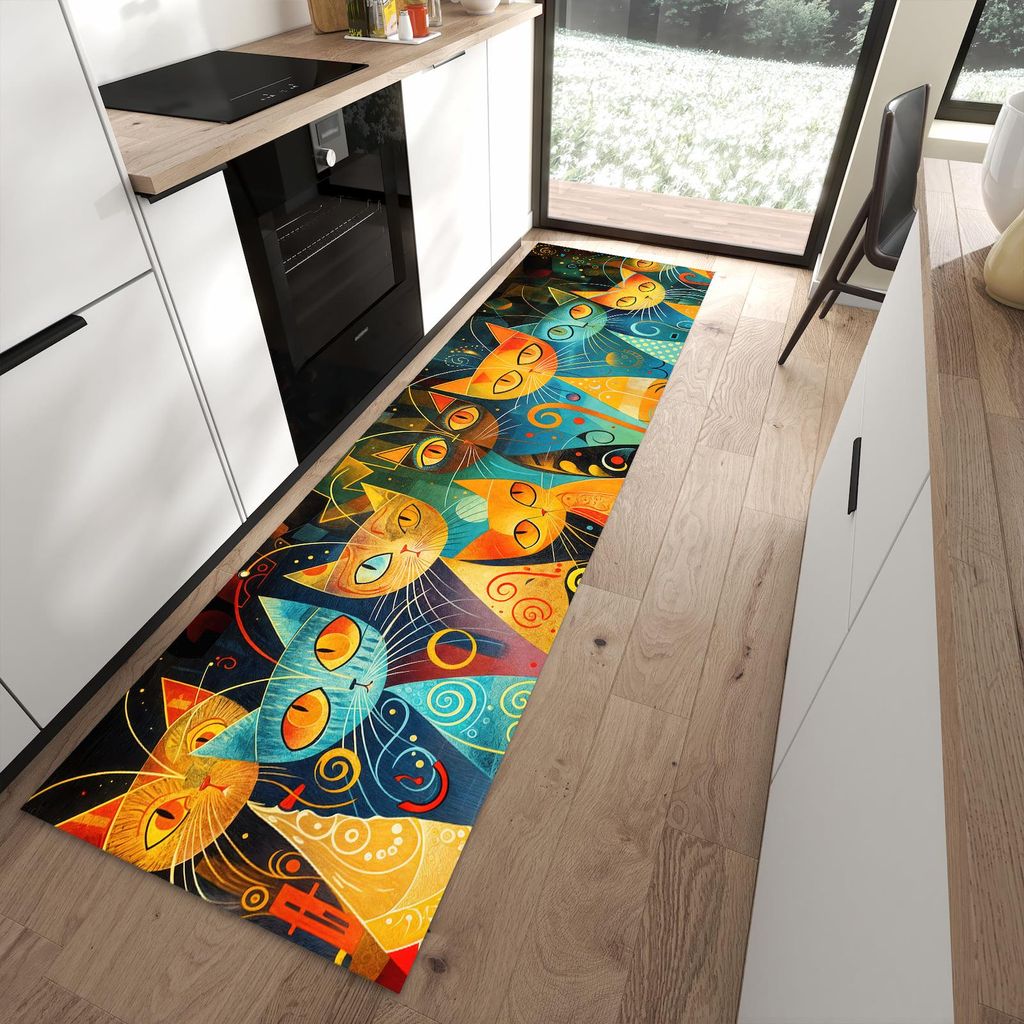 Küchenteppich 80x280cm rutschfest & abwischbar PVC Läufer - Katzenkunst von Bunte