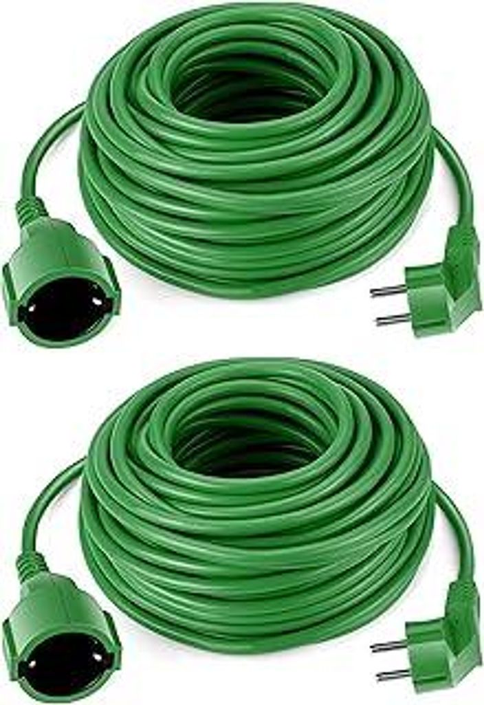 2X Verlängerungskabel Schuko 20 Meter grün Stromkabel IP44 bis 3500 Watt Garten hochwertig und praktisch für den Außenbereich