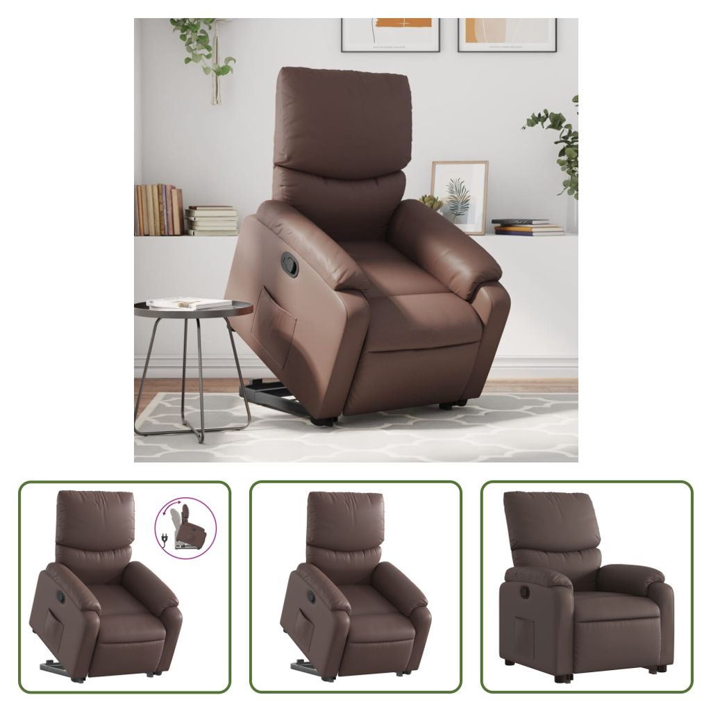 The Living Store Relaxsessel mit Aufstehhilfe Braun Kunstleder