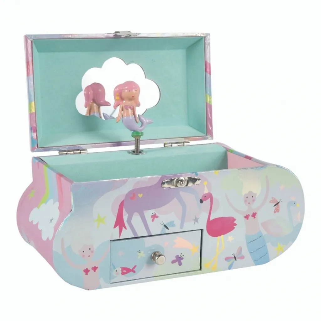 Boîte à musique et bijoux Oval Fantasy avec figurine rotative rose