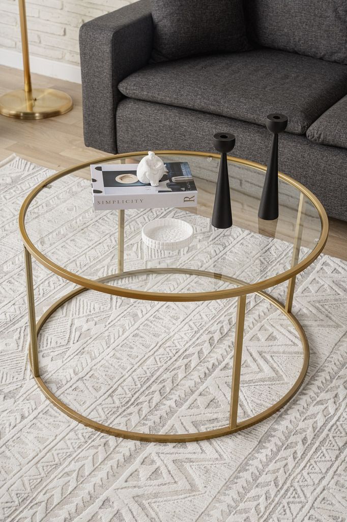 Skye Decor, Berlin - Gold, Couchtisch, Gold, 100 % gehärtetes Glas, 80 x 80 x 45 cm