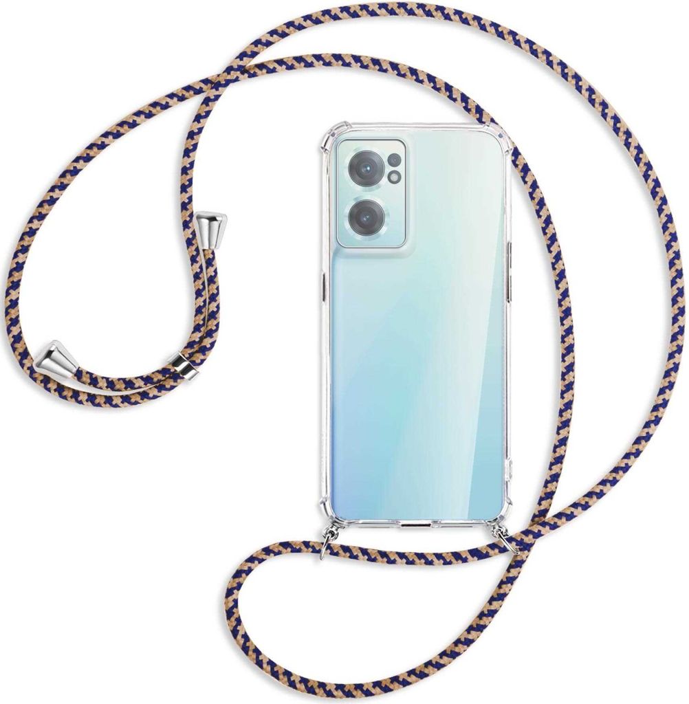 Handykette Backcover-Schutzhülle mit Band (Metall silberfarben) für OnePlus Nord 2 CE - blau+beige