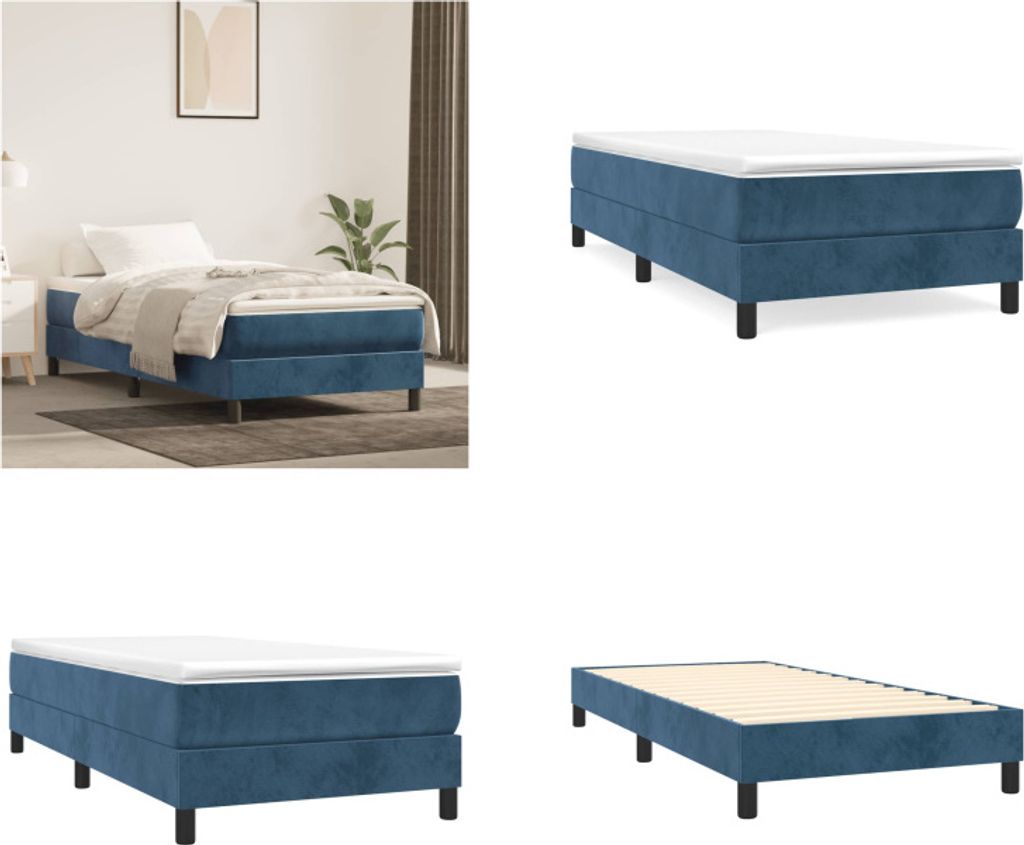 vidaXL Boxspringbett Dunkelblau 100x200 cm Samt - Boxspringbett - Boxspringbetten - Bett - Schlafzimmermöbel
