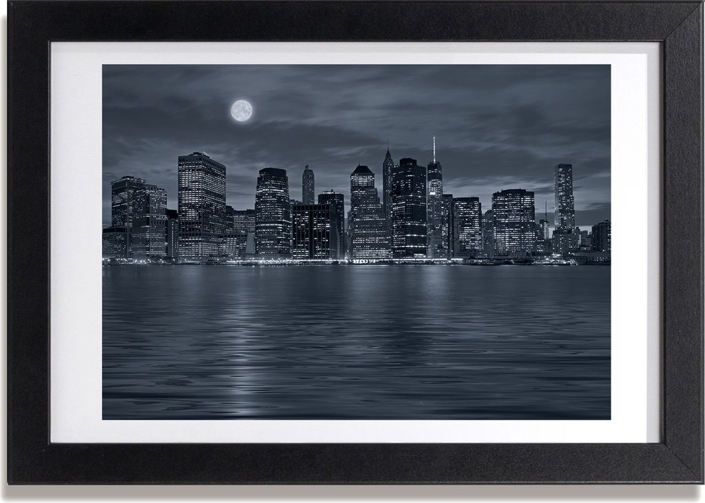 Bild 30x20 MDF-Rahmen, Wandkunst New York bei Nacht