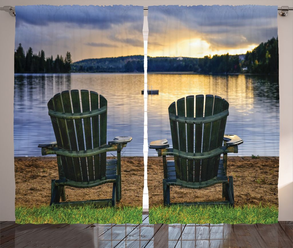ABAKUHAUS Strand Rustikaler Gardine, Lakeside at Sunset Park, Schlafzimmer Kräuselband Vorhang mit Schlaufen und Haken, 280 x 175 cm, Grün