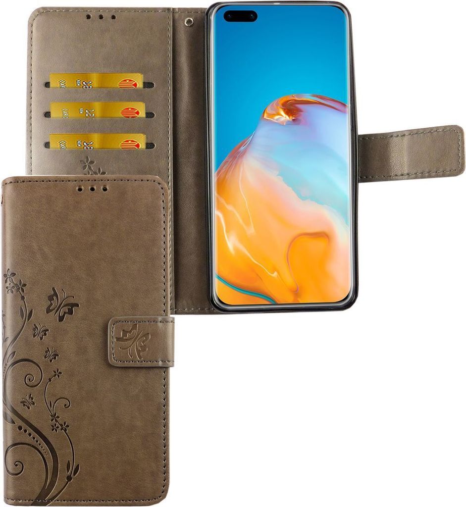 Huawei P40 Handy Hülle Schutz Tasche Cover Flip Case Kartenfach Grau