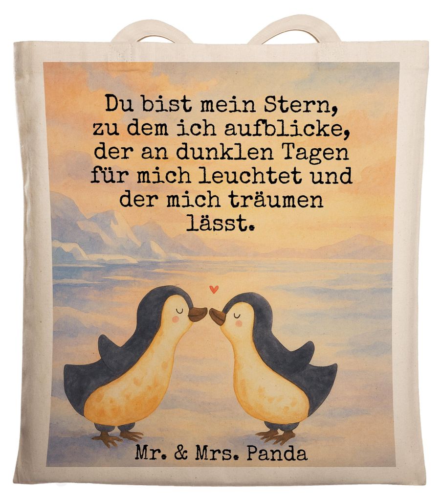Mr. & Mrs. Panda Jutebeutel Pinguin Liebe Design - Weiß - Geschenk, Pinguine, Beutel, Uni Tasche, Hochzeit, Vertraut, Love, Schultasche, Freundin,...