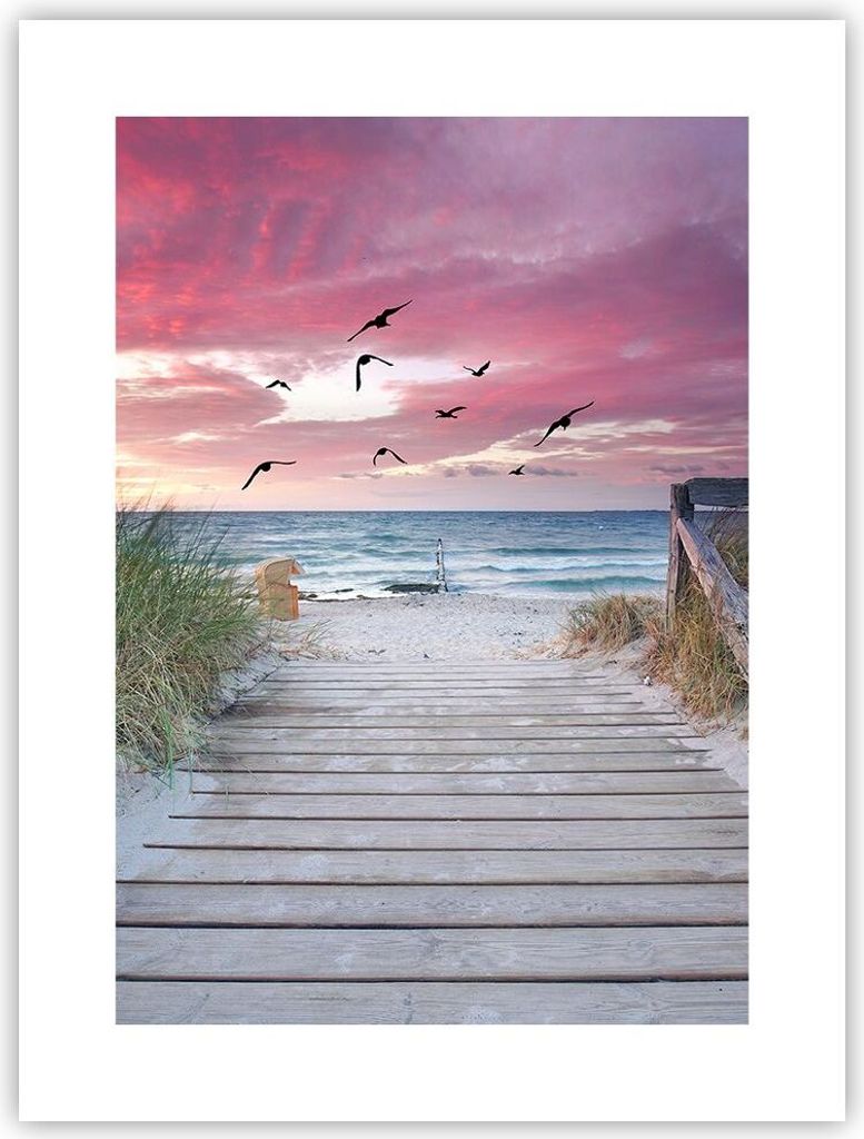 Poster - Poster ohne Rahmen - Strand Sand Vögel - 30x40 cm - Wand Bild - Wanddeko - Wandbilder - Kunstposter - Wandposter - Bilder - Kunstdruck - ...