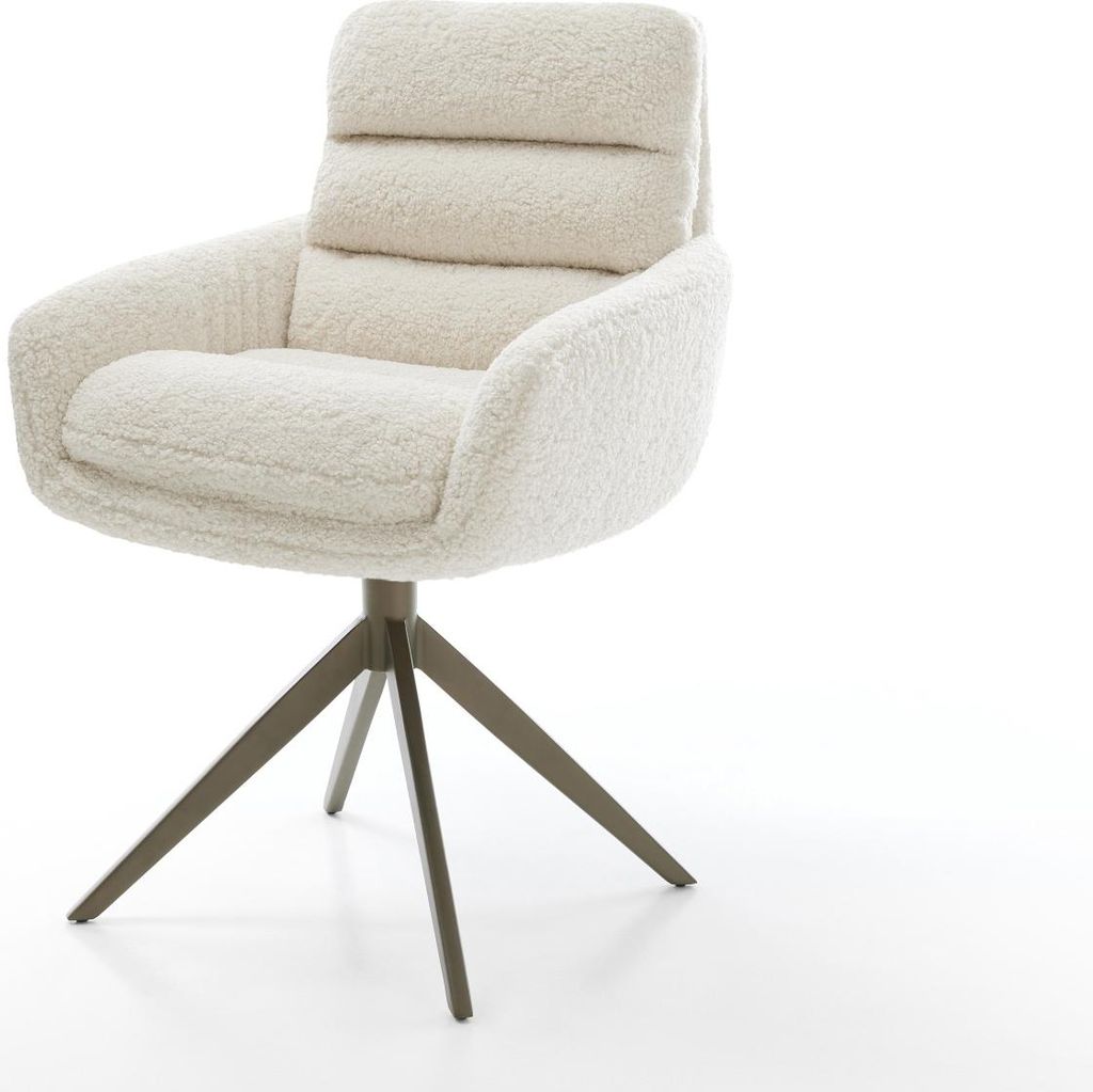 DELIFE Drehstuhl Abelia-Flex mit Armlehnen Teddystoff Beige Kreuzgestell breit Effektfinish Titan 360° drehbar Wippfunktion
