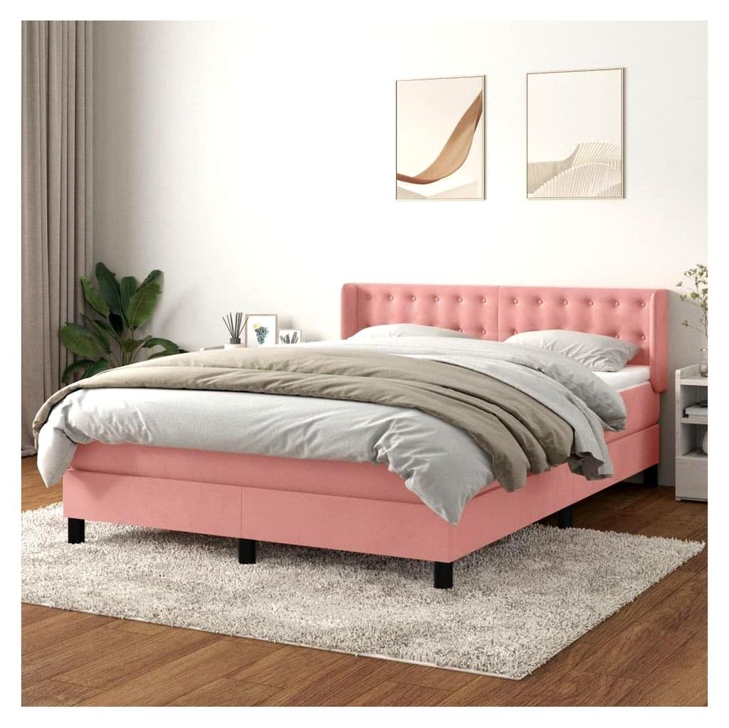 Lattenrost mit Matratze, Rosa, 140 x 200 cm, Samt, Plattform, mit Lattenhalter, einfache Montage, für Schlafzimmer, Erwachsene