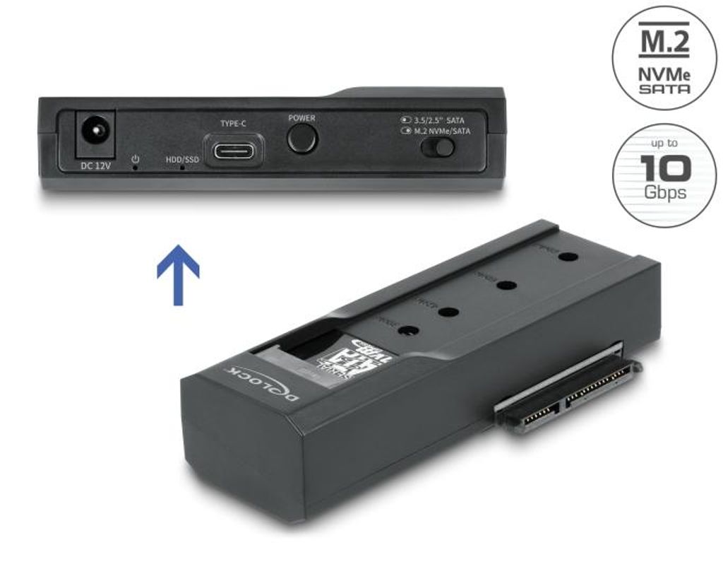 Delock USB Type-C Konverter fьr 1 x M.2 SSD oder 1 x SATA SSD / HDD