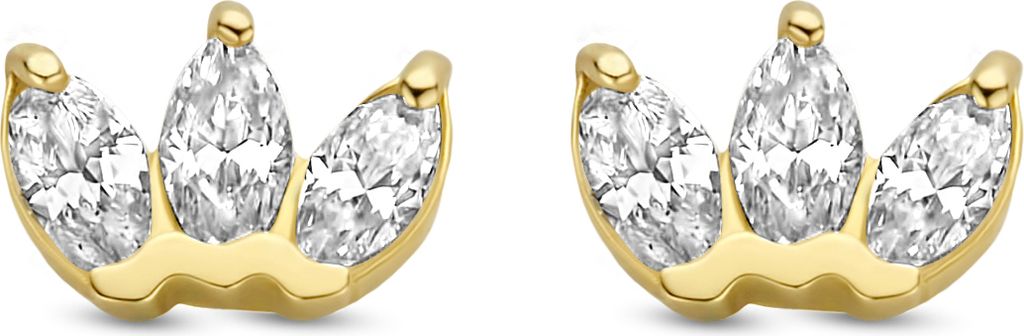 Neu Bling 9NBG-0263 Gold-Ohrstecker - Frauen - 3 Zirkonia-Steine - 3,7 x 5,3 mm - 14 Karat - Gold