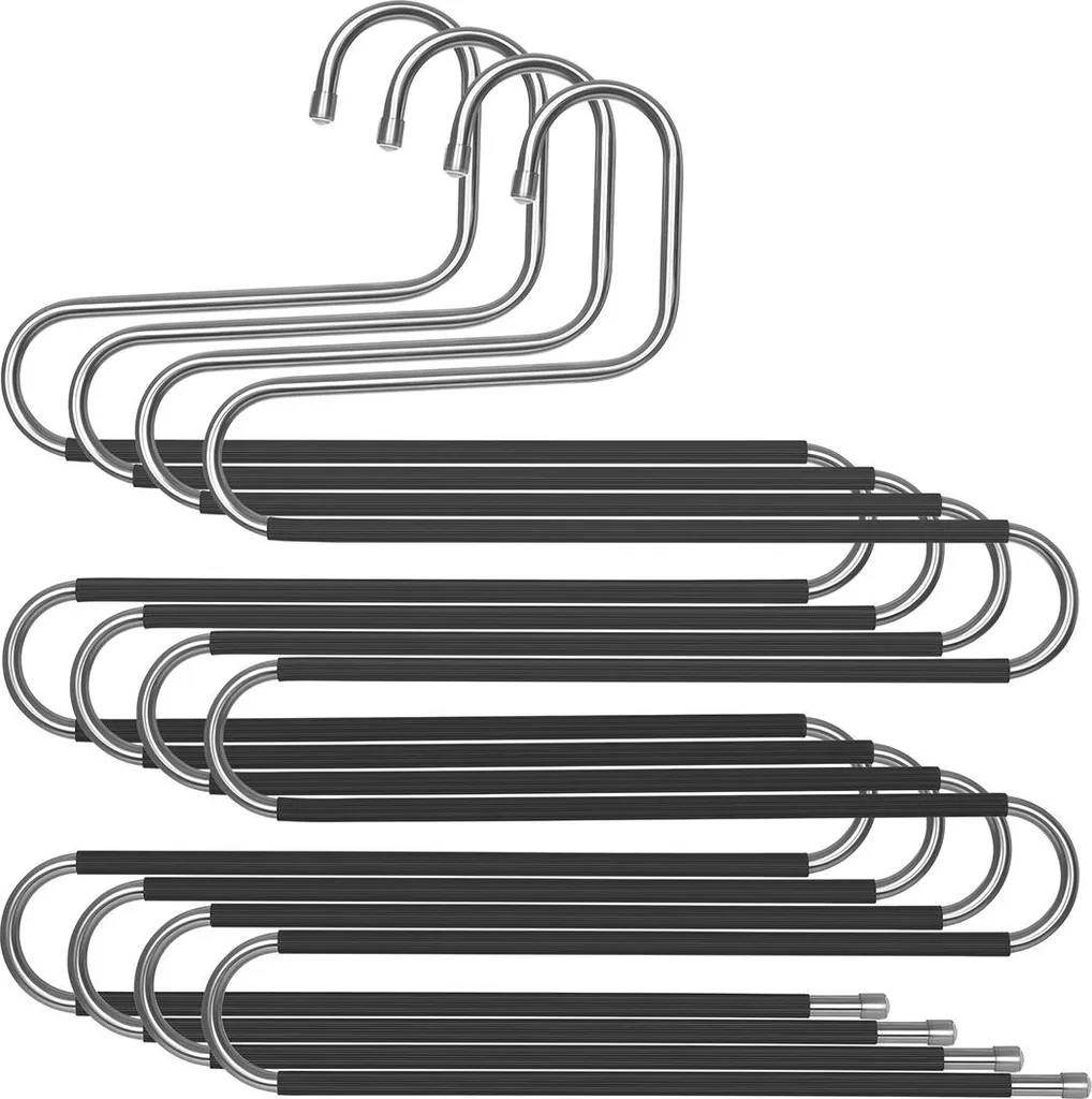Cintre en S Métal Antidérapant pour Rangement Vertical de 5 Pantalons Noir