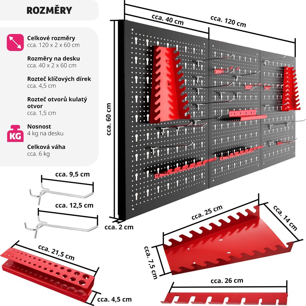 Děrovaný panel na nářadí Jonah s háčky a držáky - 3dílný Obrázek produktu 7