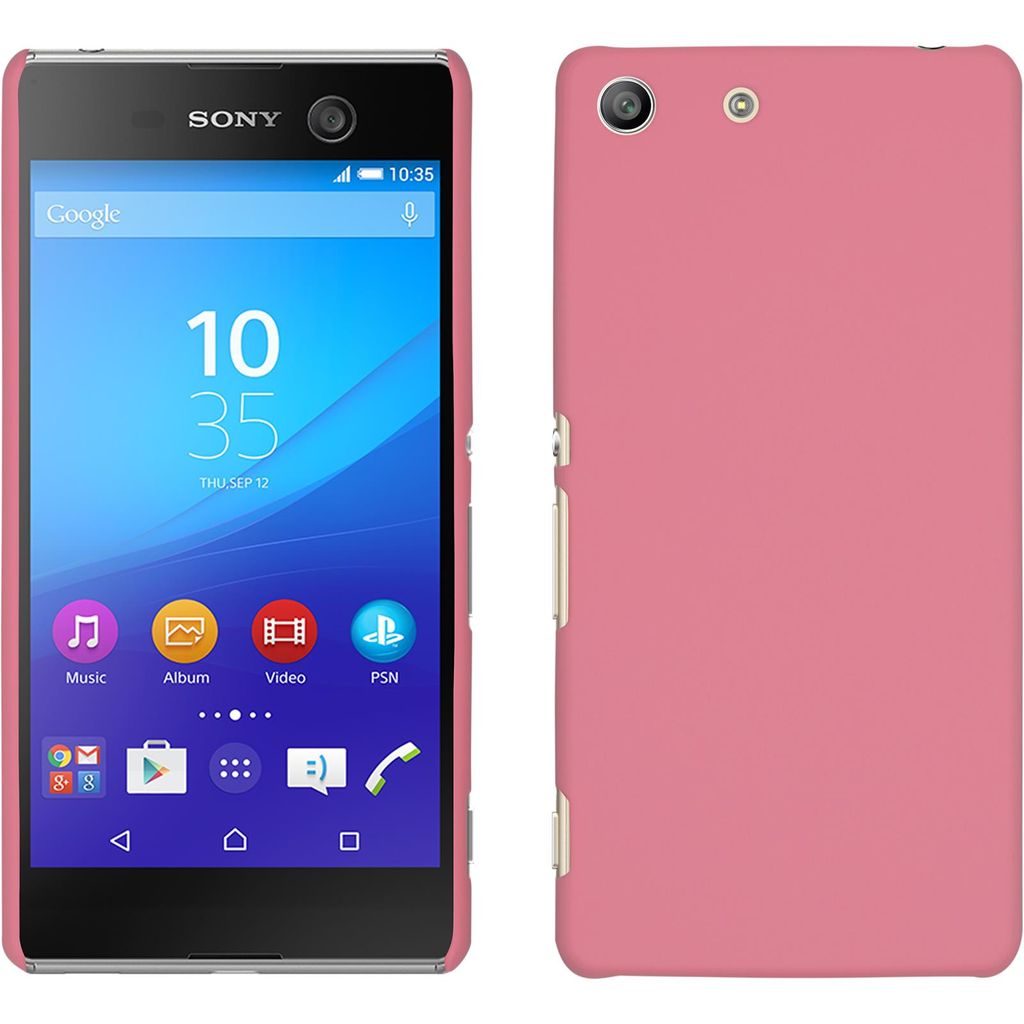 PhoneNatic Case kompatibel mit Sony Xperia M5 - Hülle rosa gummiert Hard-case + 2 Schutzfolien